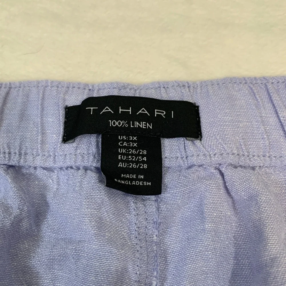 NEW TAHARI Linen Shorts Women's 3X‎ Light Purple Drawstring Elastic Waist Casual